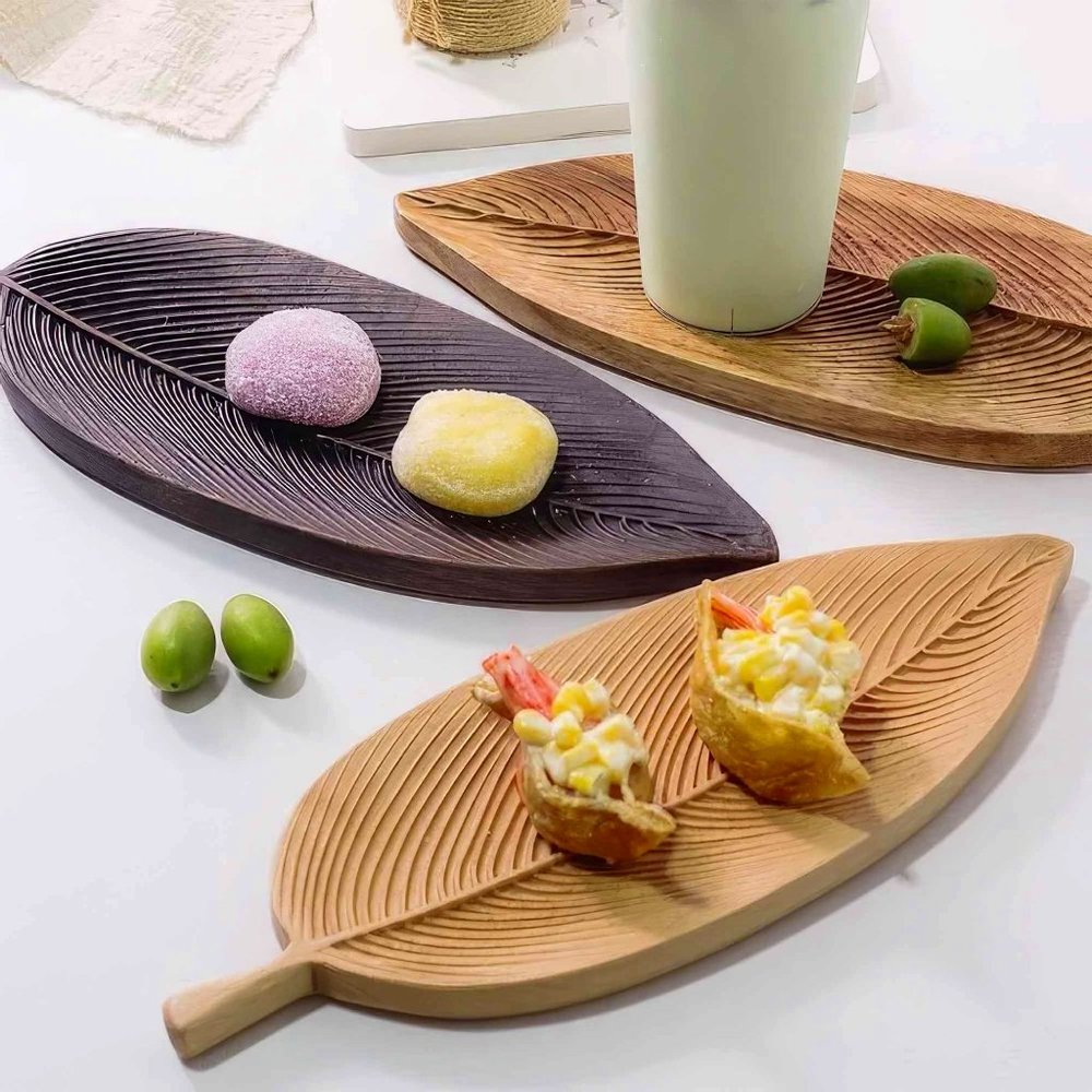 Handmade Solid Wood Leaf Shaped Snack & Fruit Plate - Service Tray